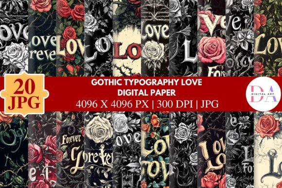 Download Gothic Typography Love Digital Paper - Paper Collection